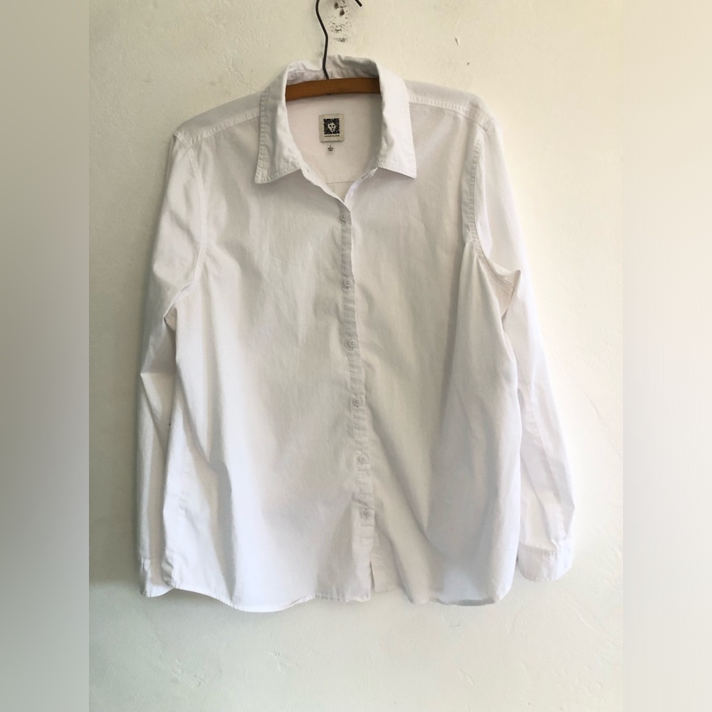 Anne Klein Blouse Women's Size L White Long Sleeve Button Down Quiet Luxury
